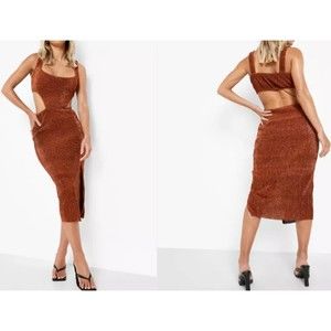 NWT Boohoo Black Sparkle Holiday Girls Night Out Cut Out Midi Dress US 10